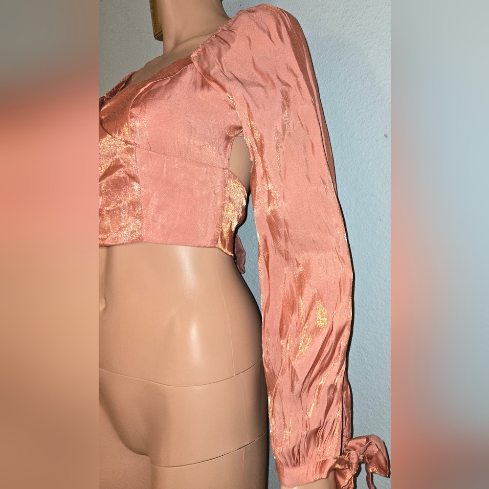 Shimmery Peach Tie In The Back Crop Top - Picture 6 of 9